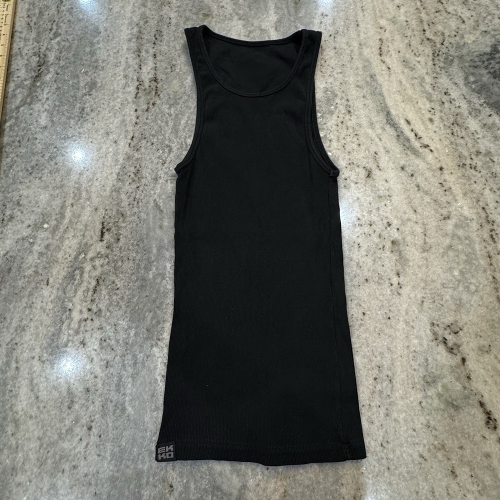 EKKO Men's Large Muscle Shirt Beater Black Ribbed Stretch Fitted Activewear